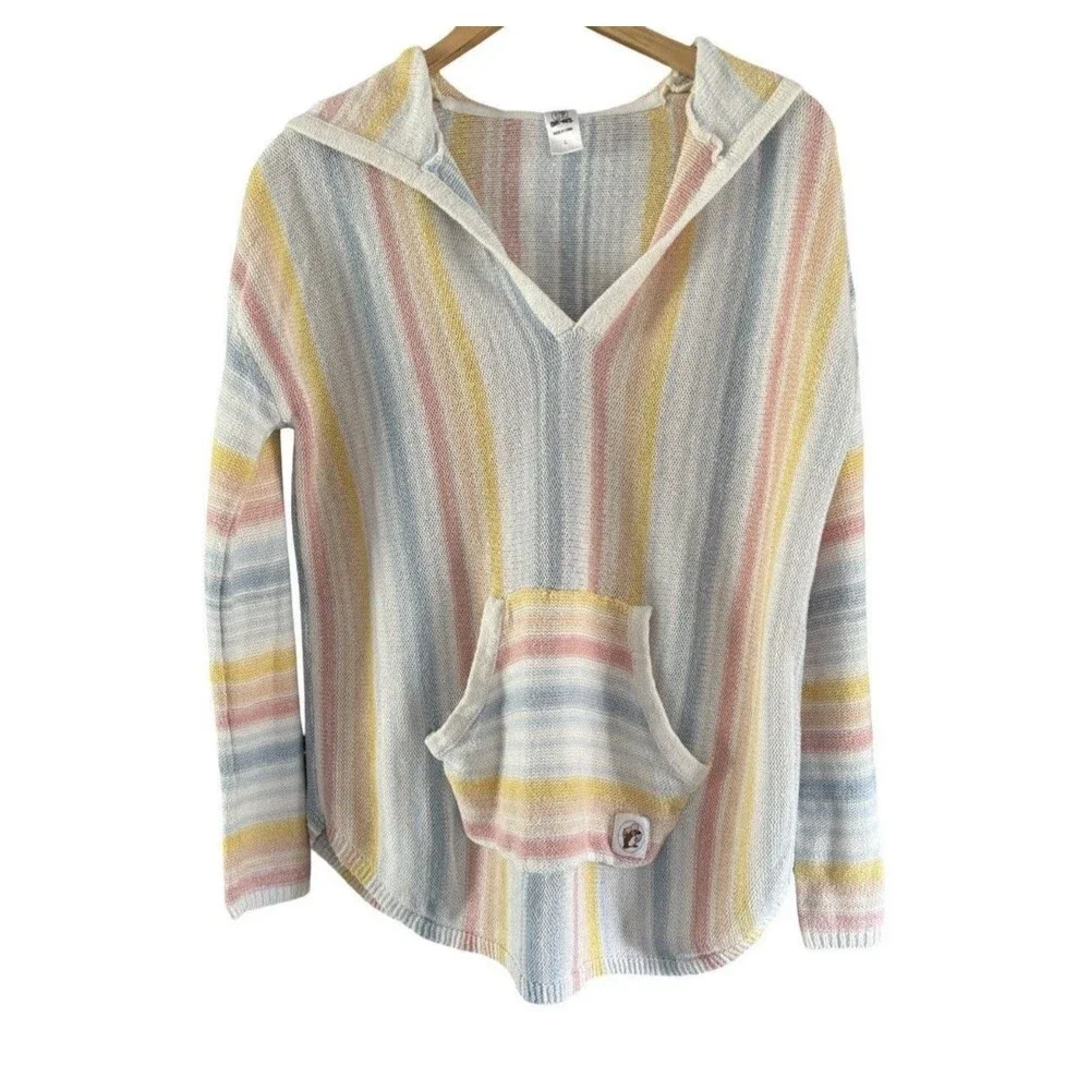 Buc-ees Baja Pullover Pastel Stripes Kangaroo Pocket Women’s Large Hoodie Top